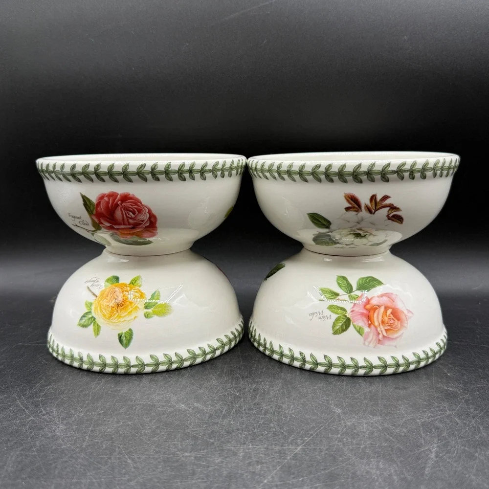 Vintage 2004 Portmeirion Botanic Roses Cereal Bowls Set of 4 Fragrant Cloud